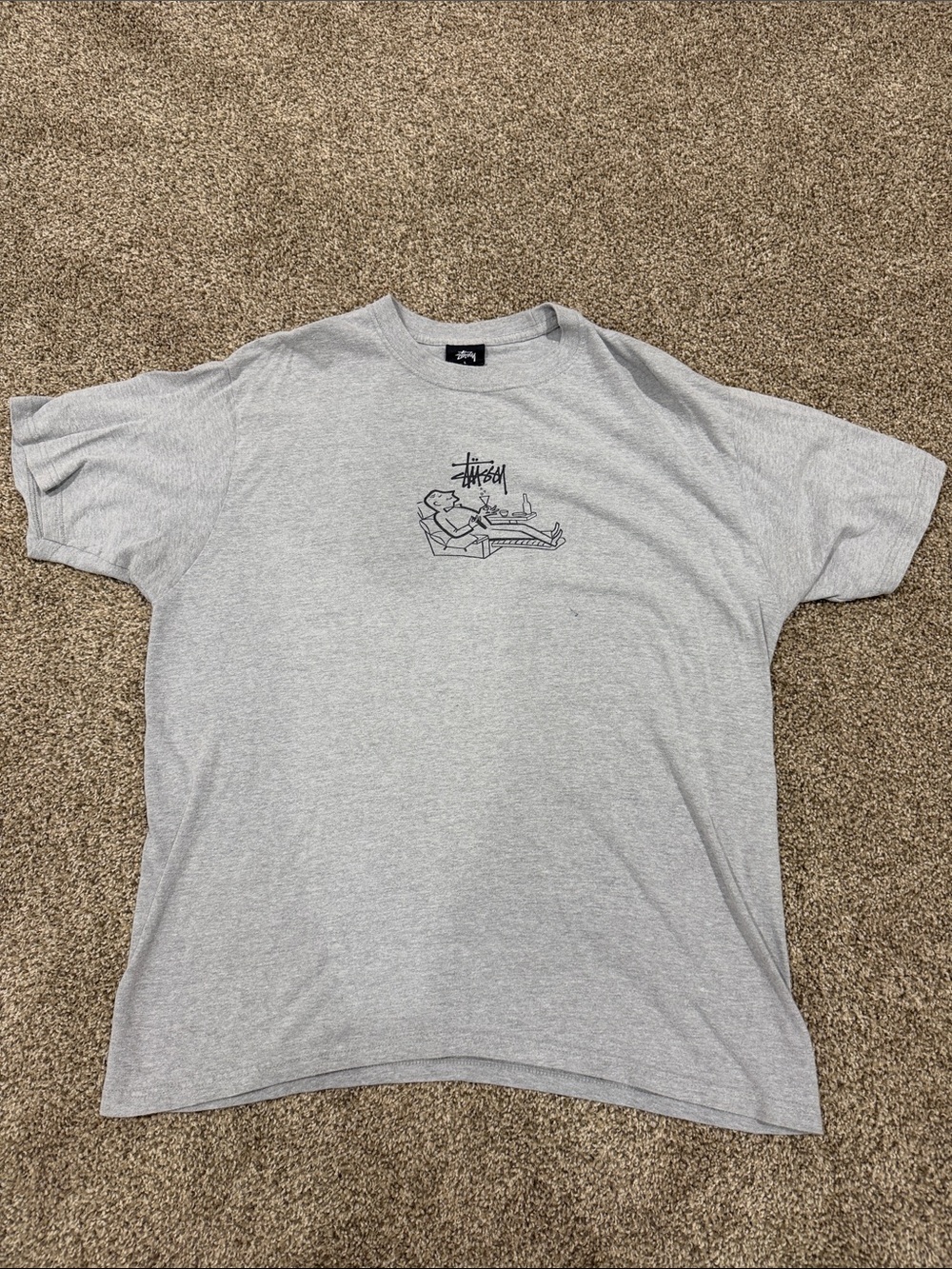 Stussy Gray Graphic Logo Tee - Men's Casual Shirt